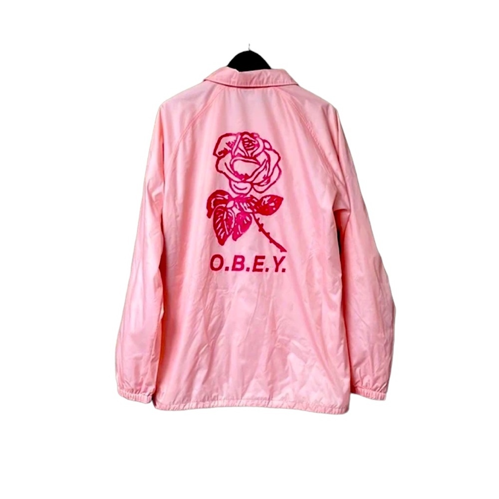 Men's Obey Pink Snap Lightweight
Windbreaker Jacket Size Medium